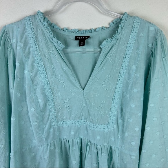 Torrid Clip Dot Mixed Eyelet Yoke Detail Top in Canal Blue  size: 3X - Picture 4 of 11